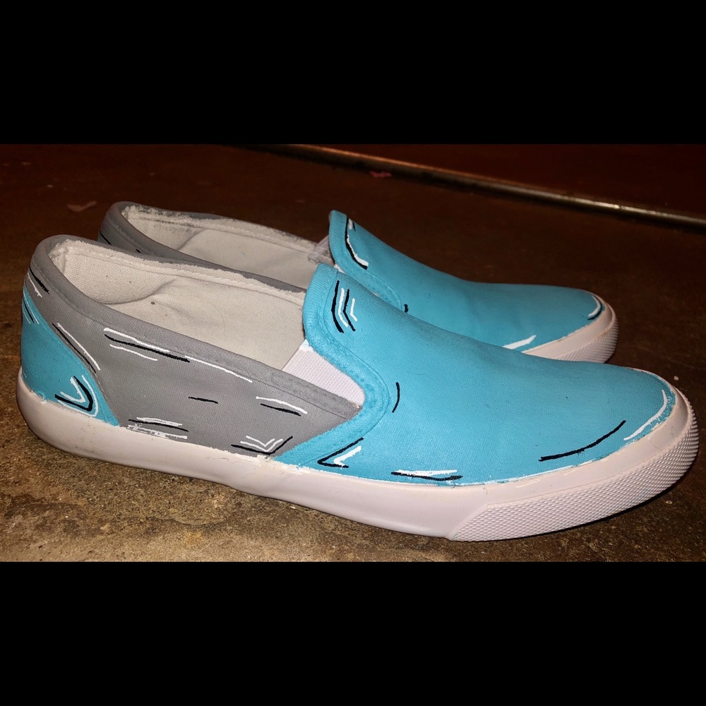 Customized Blue and Grey Cartoon Shoes